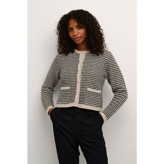 Kaffe KAellery Button Round Neck Cardigan in Feather Gray/Black at Nordstrom, Size Xx-Large