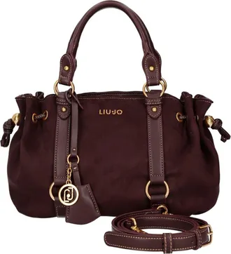 Liu Jo Gathered Red Aubergine Microfiber Handbag With Gold Accents
