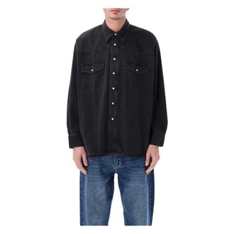 STUDIO NICHOLSON Denim Shirts, male, Black, Size: L Denim Texana Shirt