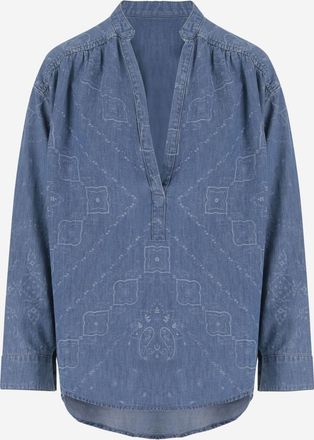 Pinko Blue Bandana-print Denim Blouse