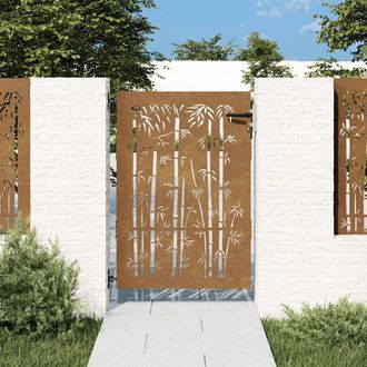 Berkfield Home Garden Gate 85x125 cm Corten Steel Bamboo Design in Brown