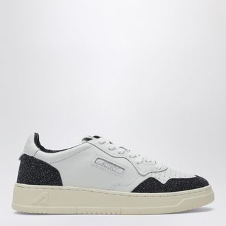 Autry Medalist Low Sneakers in white and black leather with glitter