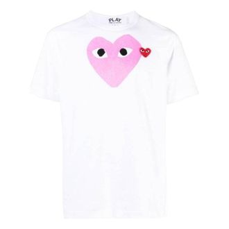 Comme Des Gar&ccedil;ons SS25 Printed Heart with Red Emblem Pink T-Shirt White AX-T106-051-4