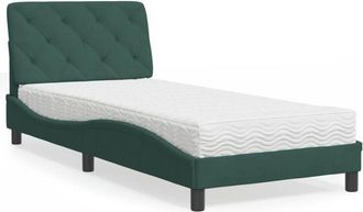 vidaXL Cama Con Colch&oacute;n Terciopelo Verde Oscuro 90x190 Cm Vidaxl