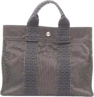 Herm&egrave;s Pre-owned Herline PM Tote Bag - Dames - Vintage Shopper - Grijs - ONE Size - Nylon - Vintage