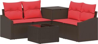 vidaXL Juego De Sof&aacute; 6 Uds. Marr&oacute;n Y Rojo Rat&aacute;n Sint&eacute;tico Y Acero Vidaxl