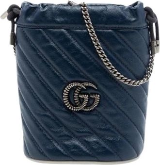 Gucci Pre-owned Quilted Bucket Bag - Dames - Vintage Tas - Blauw - ONE Size - Leer - Vintage
