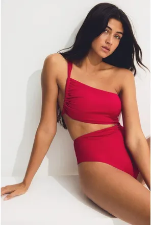 H&M One-shoulder Cut-out Swimsuit in Dark Pink at Nordstrom, Size X-Large