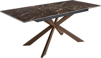 Angel Cerd&aacute; Mesa comedor rectangular m&aacute;rmol porcel&aacute;nico y acero efecto nogal
