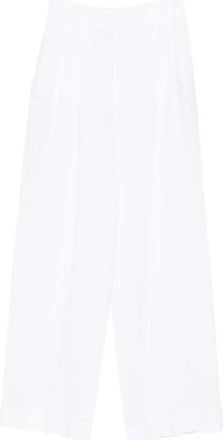 120% Lino Wijde Linnen Broek - Dames - Wijde Broeken - Wit - 2XS - Linnen - Broeken