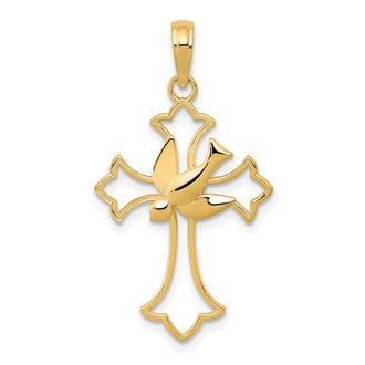 Diamond2Deal 10k Yellow Gold Polished Cross Dove Pendant