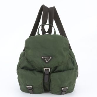 Prada Green Leather Nylon Backpack (Pre-Owned)