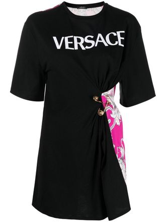 Versace Safety Pin Baroque-print T-shirt - women - Cotton/Polyester - 36 - Black