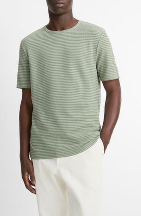 Vince Stripe Pima Cotton Piqu&eacute; T-Shirt in Broad Leaf/Light Agave at Nordstrom Rack, Size Xx-Large