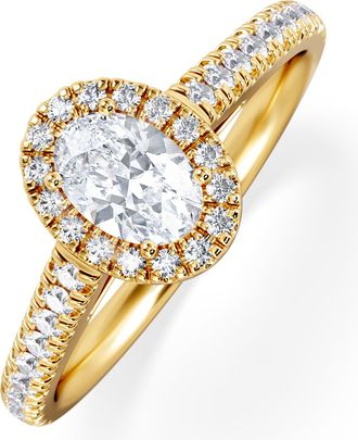The Diamond Store Georgina Lab Oval Diamond Halo Engagement Ring 18K Gold 1.00ct F/VS1