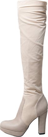 Generic 2023 European Platform High Heel Over The Knee Boots for Women with Elastic Frosted Long Tube Design and Thick Sole (Beige, 6.5)