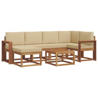 vidaXL Conjunto De Sof&aacute;s De Exterior Con Coj&iacute;n 7 Pcs Natural Y Beige Vidaxl