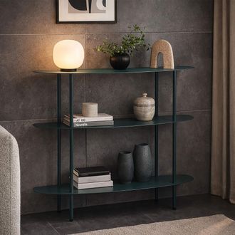 Dmora Consola Gamitimi, 3 Estantes, Color Estante Verde, Tono Estructura Azul Verdoso, 6x31x93h Cm Verde Ottanio