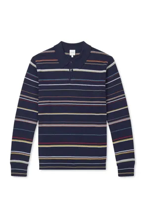 Paul Smith Striped Merino Wool Polo Sweater