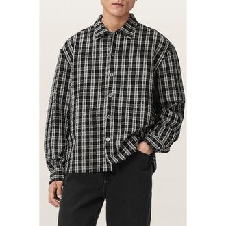 AllSaints Casbah Relaxed Fit Long Sleeve Shirt in Black at Nordstrom, Size Xx-Large