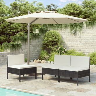 vidaXL Sillas De Jard&iacute;n Con Almohadillas 3 Pcs Vime Pe Negro