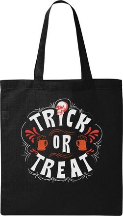 Generic Trick Or Treat Skull Beer Mugs Graphic Natural Ecological Cotton Tote Bag Black