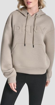 DKNY Embossed Logo Scuba Knit Hoodie in Tan Heather at Nordstrom, Size Xx-Small