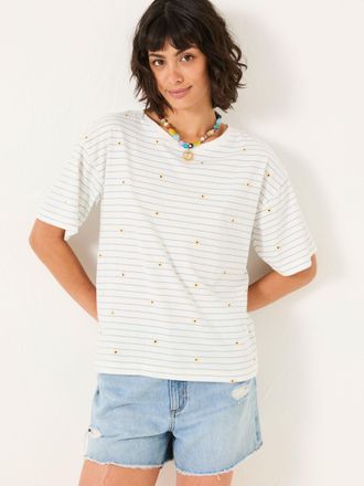 Fat Face FatFace Maddie Ivory Embroidered Stripe T Shirt