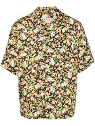 Marni floral short-sleeve shirt - men - Viscose - 50 - Black