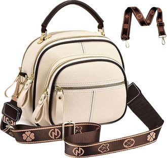 Generic Crossbody bag, Classic Multifunctional Compartments Adjustable Wide Shoulder Strap Leather Crossbody Bag (Beige,One)