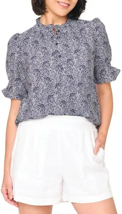 Gibsonlook Dianthus Floral Puff Sleeve Top in Midnight Vine at Nordstrom, Size Xx-Small