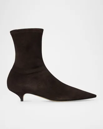 The Row Liisa Suede Kitten-Heel Booties