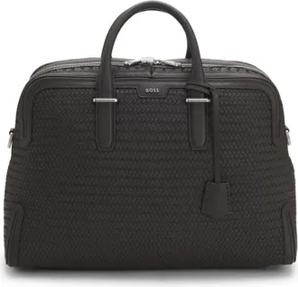 BOSS Woven-leather holdall with silver-tone logo