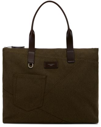 Dolce & Gabbana Mens Tote Bag Adamo Patchwork Green-Dark Brown Cotton Green/dark