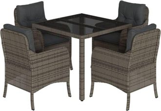 vidaXL Set Comedor De Jard&iacute;n 5 Piezas Con Cojines Rat&aacute;n Sint&eacute;tico Gris Vidaxl