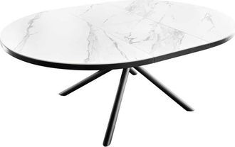 Global Interiors Ausziehbarer Designer Esstisch Mikado aus Keramik, 120-160 x 120 cm - Marmoroptik Weiss