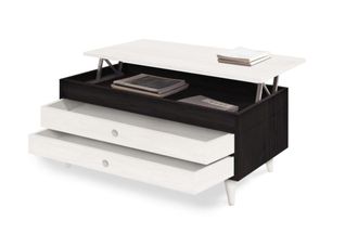 HOGAR 24 Mesa centro elevable madera dos cajones deslizantes, negro y blanco