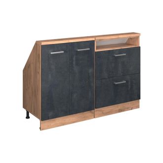 Vicco Armario De Cocina Para Techo Inclinado R-line, Hormig&oacute;n Negro/roble Dorado, 120 Cm Lote De 2, Vicco