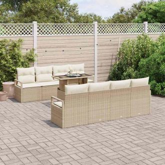 vidaXL Conjunto De Sof&aacute; De Jard&iacute;n 9 Pcs Beige Polirat&aacute;n Vidaxl