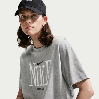 Nike Womens Nike Sportswear Classic Oversized T-Shirt in Grey | IR7888-063