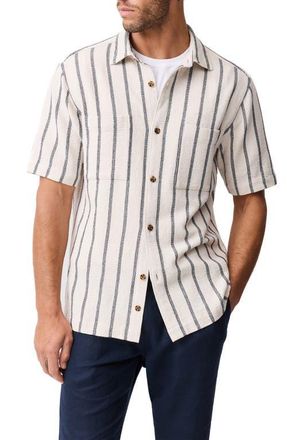 Rodd & Gunn Melford Stripe Short Sleeve Cotton Blend Button-Up Shirt in Ink at Nordstrom, Size Xxx-Large