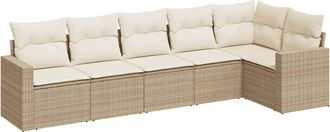 vidaXL Juego De Sof&aacute;s Jard&iacute;n Con Cojines 6 Pzas Rat&aacute;n Sint&eacute;tico Beige Vidaxl