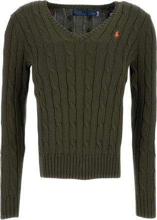 Polo Ralph Lauren V-neck Knitwear, female, Green, S, Cable-Knit V-Neck Pullover