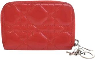 Dior Pre-owned Wallets, female, Red, Size: ONE SIZE Pre-owned Quilted Patent Leather Zip Around Wallet