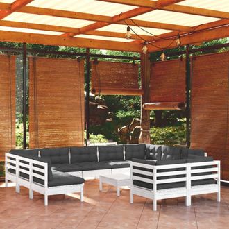 vidaXL Muebles De Jard&iacute;n 12 Pzas Con Cojines Blanco Madera Maciza Pino Vidaxl