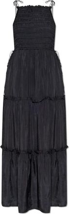 Ganni Smock Tie Dress - Dames - Maxi kleedjes - Zwart - L - Kleedjes