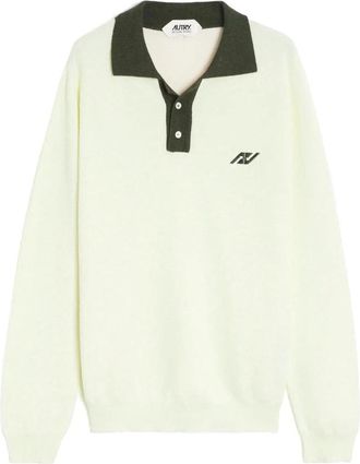 Autry Sportieve Polo met Lange Mouwen - Heren - V-hals truien - Groen - M - Katoen - Truien & Vesten