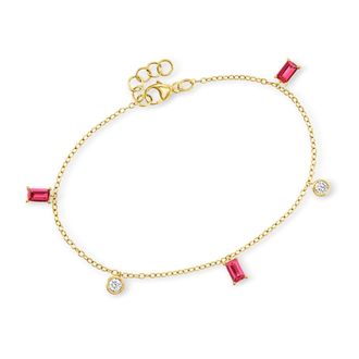 RS Pure by Ross-Simons Lab-Grown Ruby and. Lab-Grown Diamond Station Bracelet in 18kt Gold Vermeil