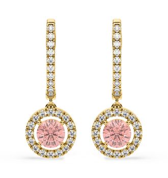The Diamond Store Ella Pink Lab Diamond 2.60ct Halo Drop Earrings in 18K Yellow Gold - Elara Collection