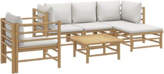 vidaXL Vidaxl - Set De Muebles De Jard&iacute;n 6 Piezas Bamb&uacute; Con Cojines Gris Claro